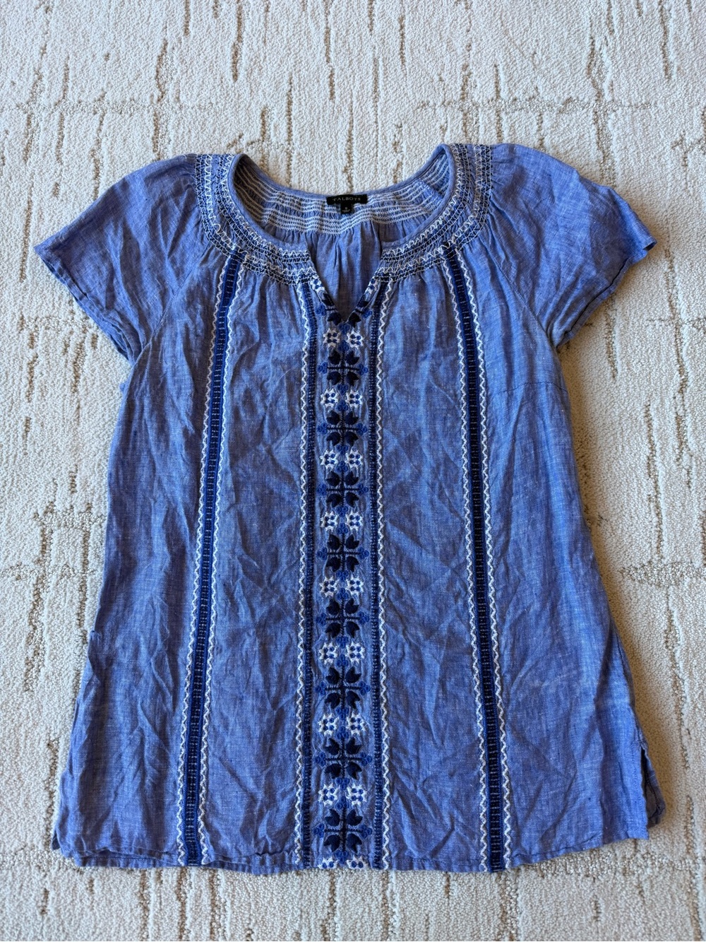 Talbots Blue Embroidered Peasant Top Small